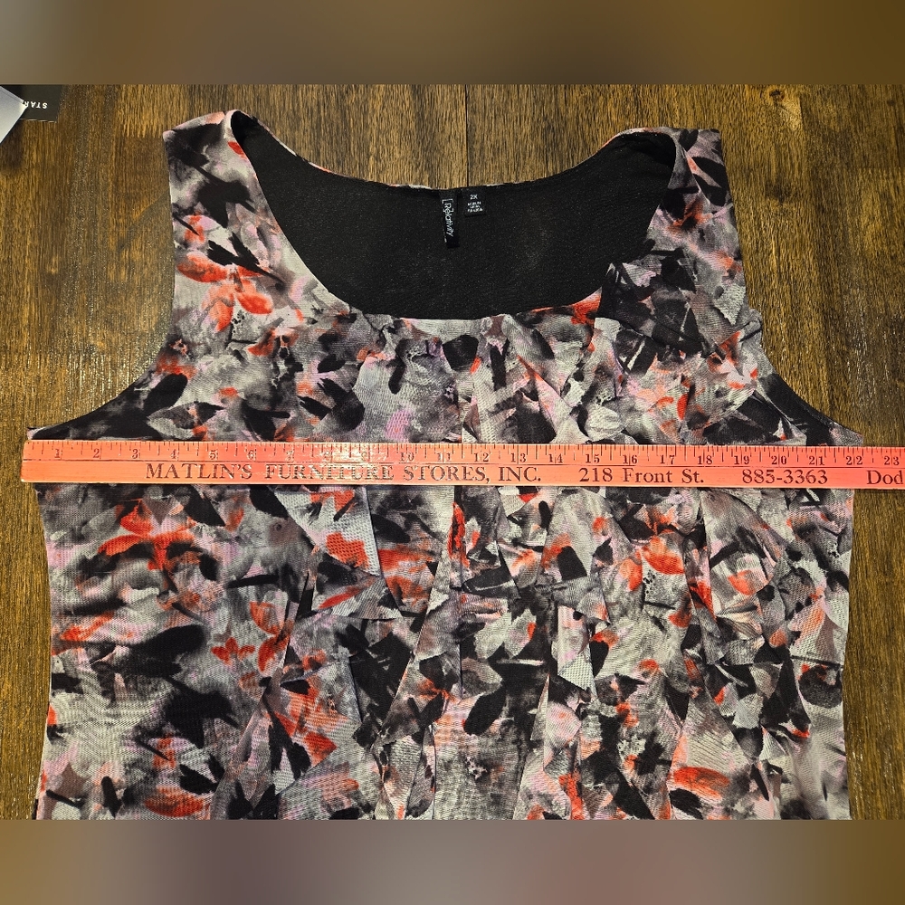 Relativity Abstract Ruffle Blouse - Black,‎ Pink, Gray - Picture 7 of 8